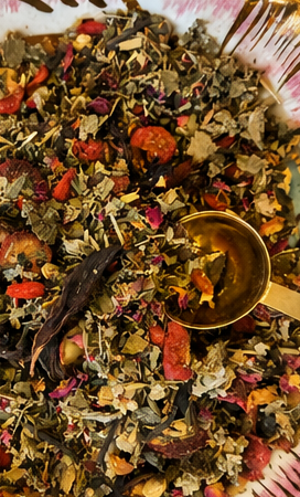 A close-up of the loose-leaf Ritual & Surrender botanical blend